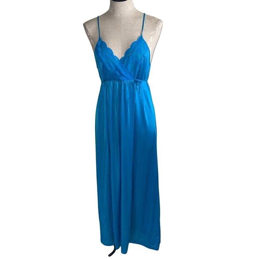 Gilead Vintage Womens Nightgown Size Small Blue Maxi Sleveeless Silk USA